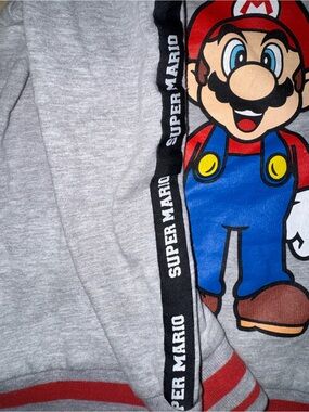 Nintendo Kids Gray Hooded Jacket with Super Mario Graphic and Red Trim